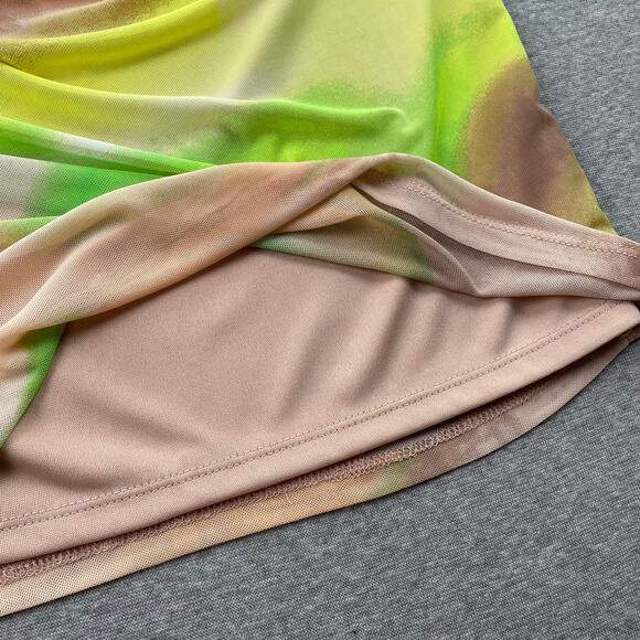 AFRM Skirt Size XS Lime Green Ombre Mesh Midi Pull On Stretchy Psychedelic Retro - Picture 6 of 14